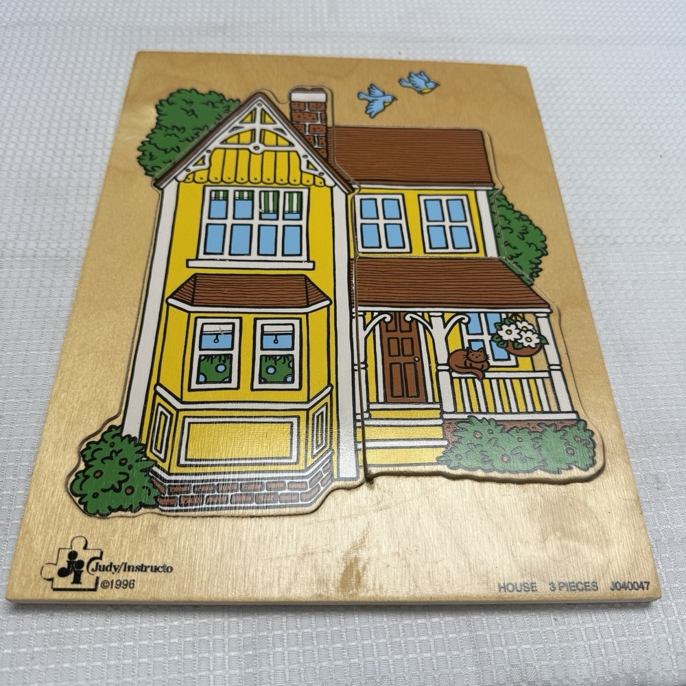 1996‎ Vintage Judy Instructo Yellow House Wooden Puzzle 3 Pc #J040047 Toy Game